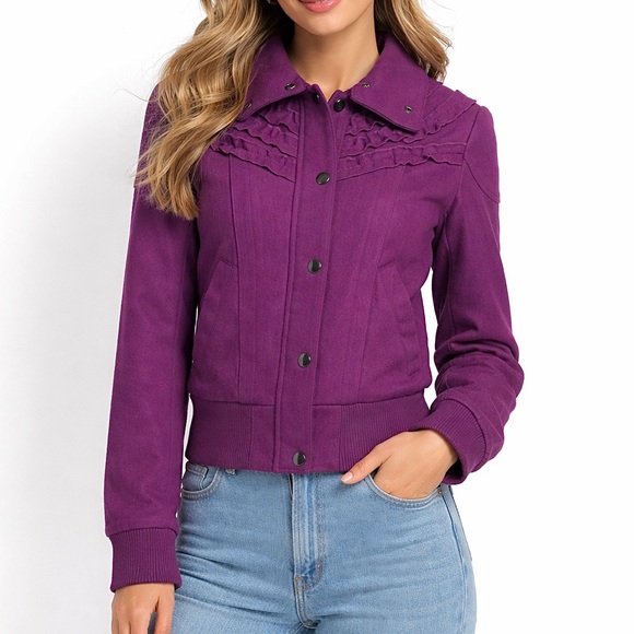 Steve Madden Jackets & Blazers - EUC Steve Madden Purple Bomber Jacket w Ruffles - Women's Size S Outerwear